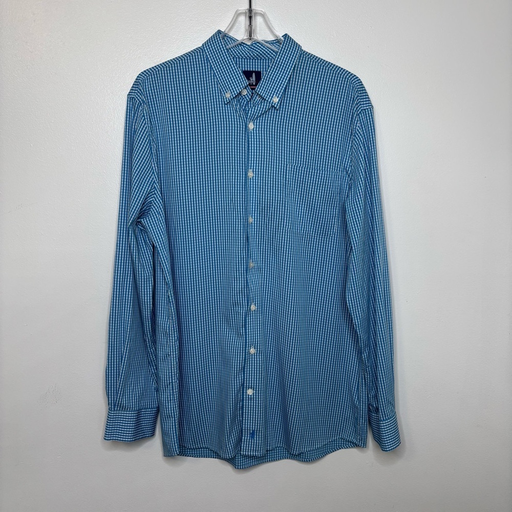 Johnnie-O Prep-formance Blue Gingham Button Down Men’s Large Long Sleeve